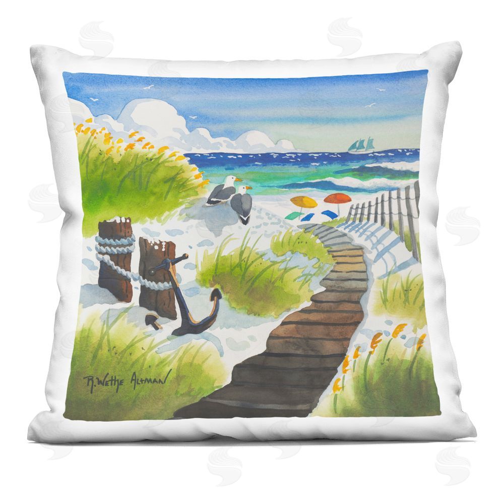 Robin Altman Seagull & Anchor on Shore Square Printed Throw Pillow