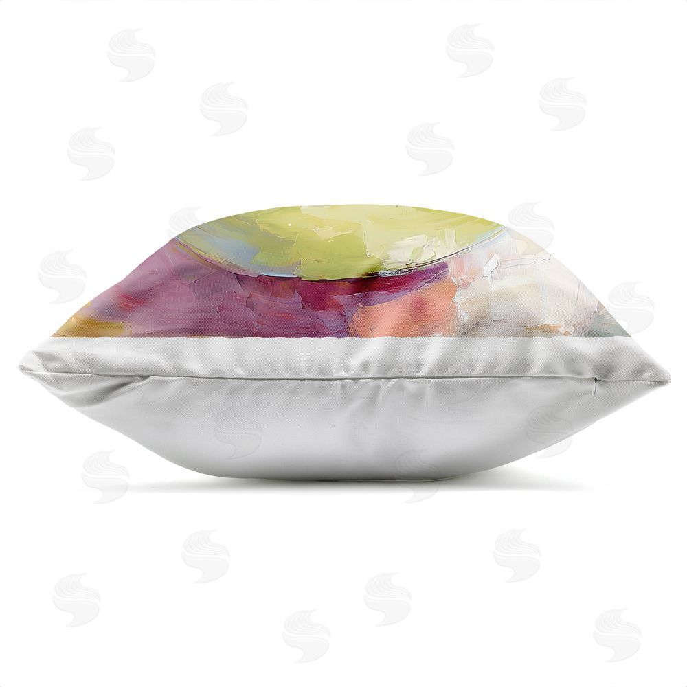 Riley B Sliced Grapefruit in Bowl Outdoor Square Printed Throw Pillow Side View with Zipper Detail