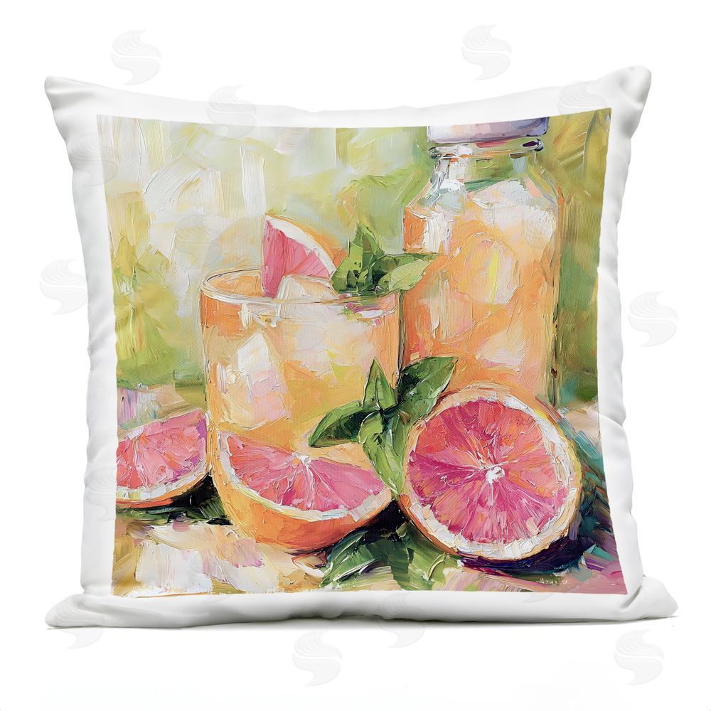 Riley B Grapefruit Summer Refreshment Outdoor Square Printed Throw Pillow