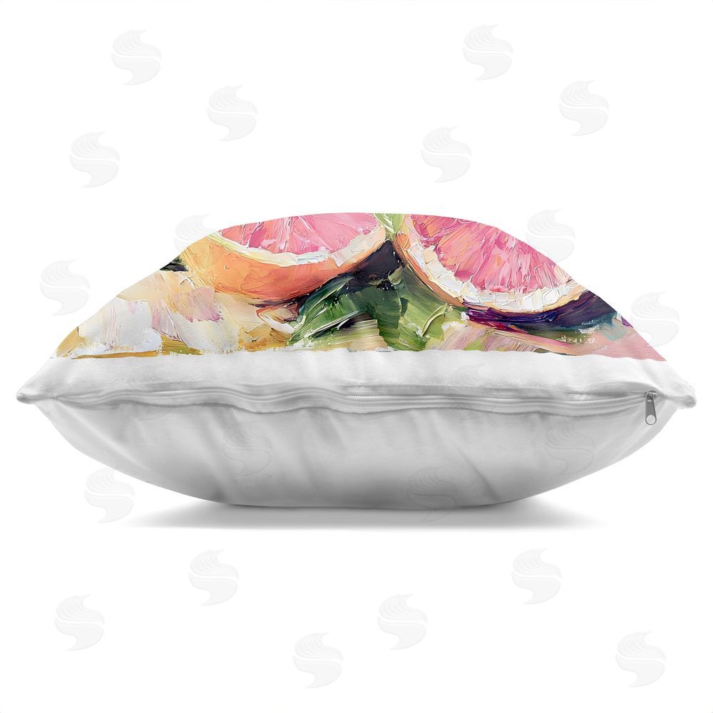 Riley B Grapefruit Summer Refreshment Square Printed Throw Pillow Side View with Zipper Detail
