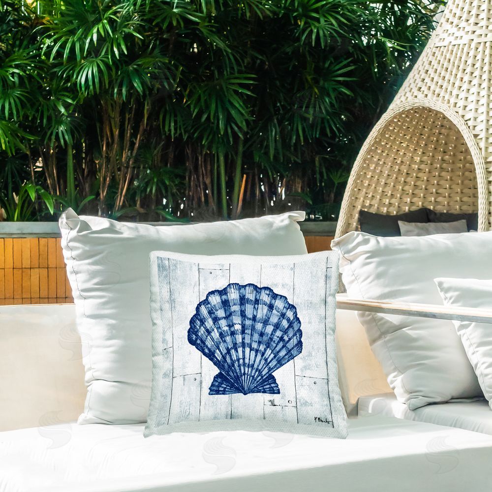 Paul Brent Coastal Timberland Scallop Outdoor Square Printed Throw Pillow on Seat