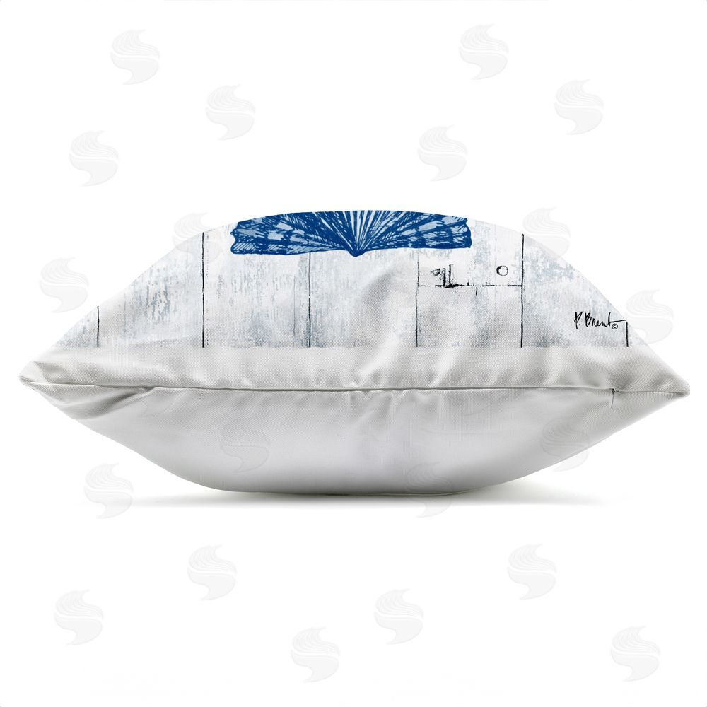 Paul Brent Coastal Timberland Scallop Outdoor Square Printed Throw Pillow Side View with Zipper Detail
