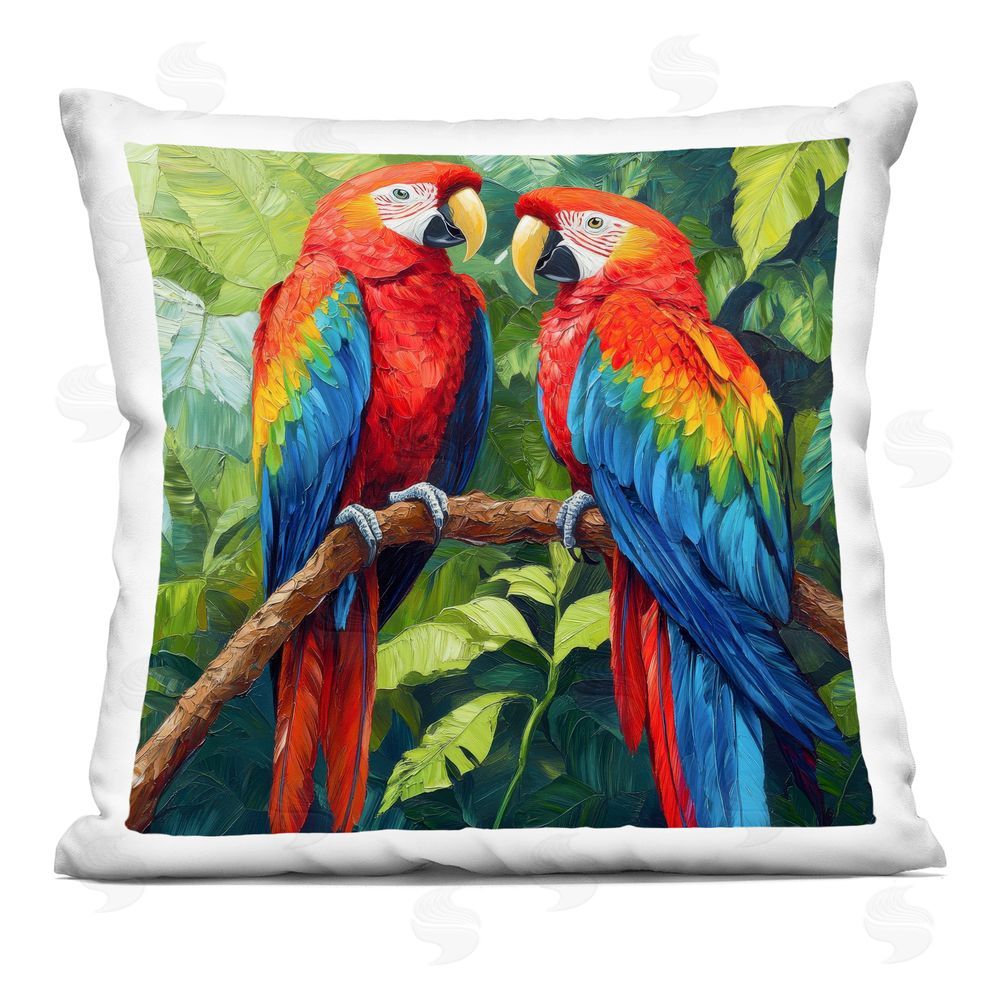 Petal Prints Design Tropical Parrot Pair Square Printed Throw Pillow
