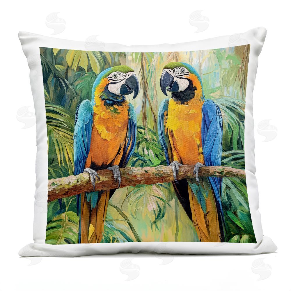 Petal Prints Design Two Macaws Among Foliage Outdoor Square Printed Throw Pillow