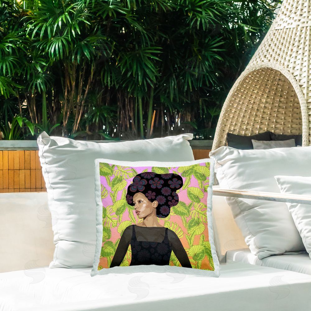 Lynnda Rakos Whispers Of Bloom Outdoor Quick-Dry Polyester Printed Square Pillow on Patio