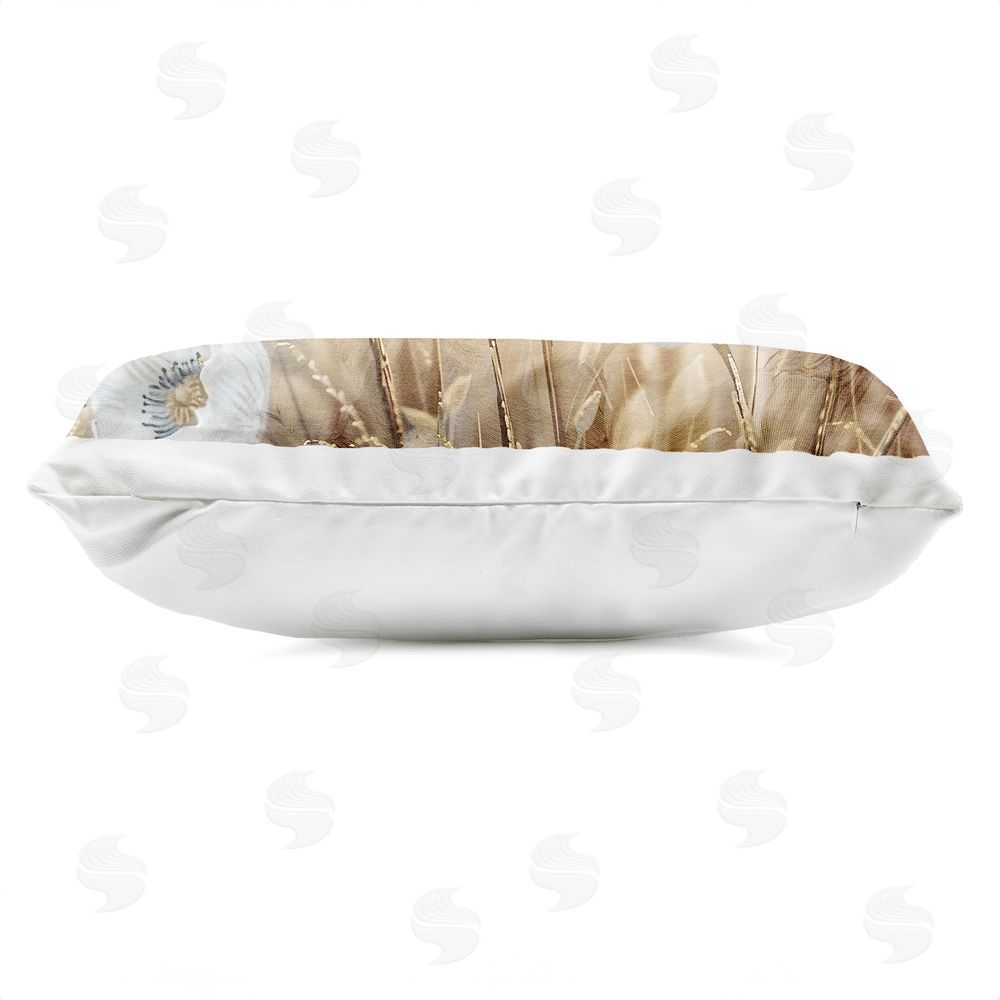 Kim Allen White Poppies Beige Field Outdoor Quick-Dry Polyester Lumbar Pillow Zipper Detail