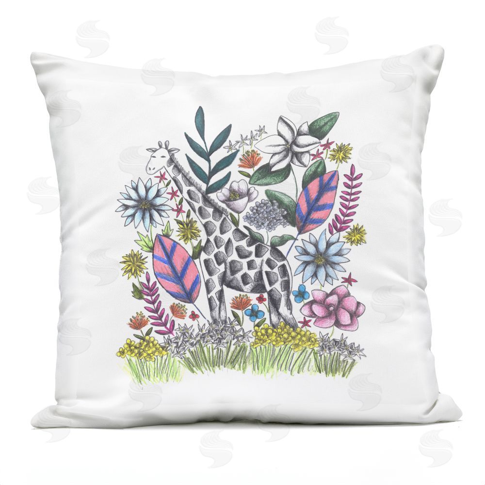 Cecilia Battaini Giraffe in Midst of Flowers Outdoor Square Printed Throw Pillow