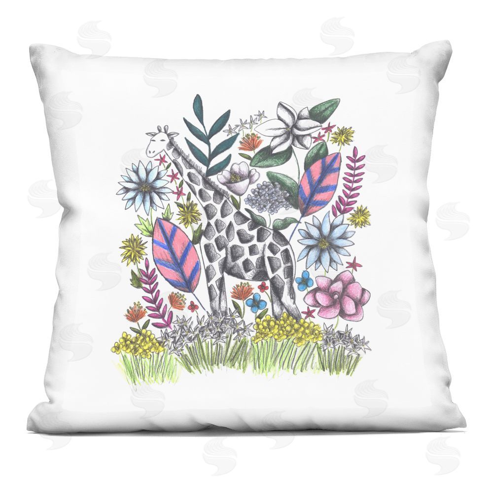 Cecilia Battaini Giraffe in Midst of Flowers Square Printed Throw Pillow