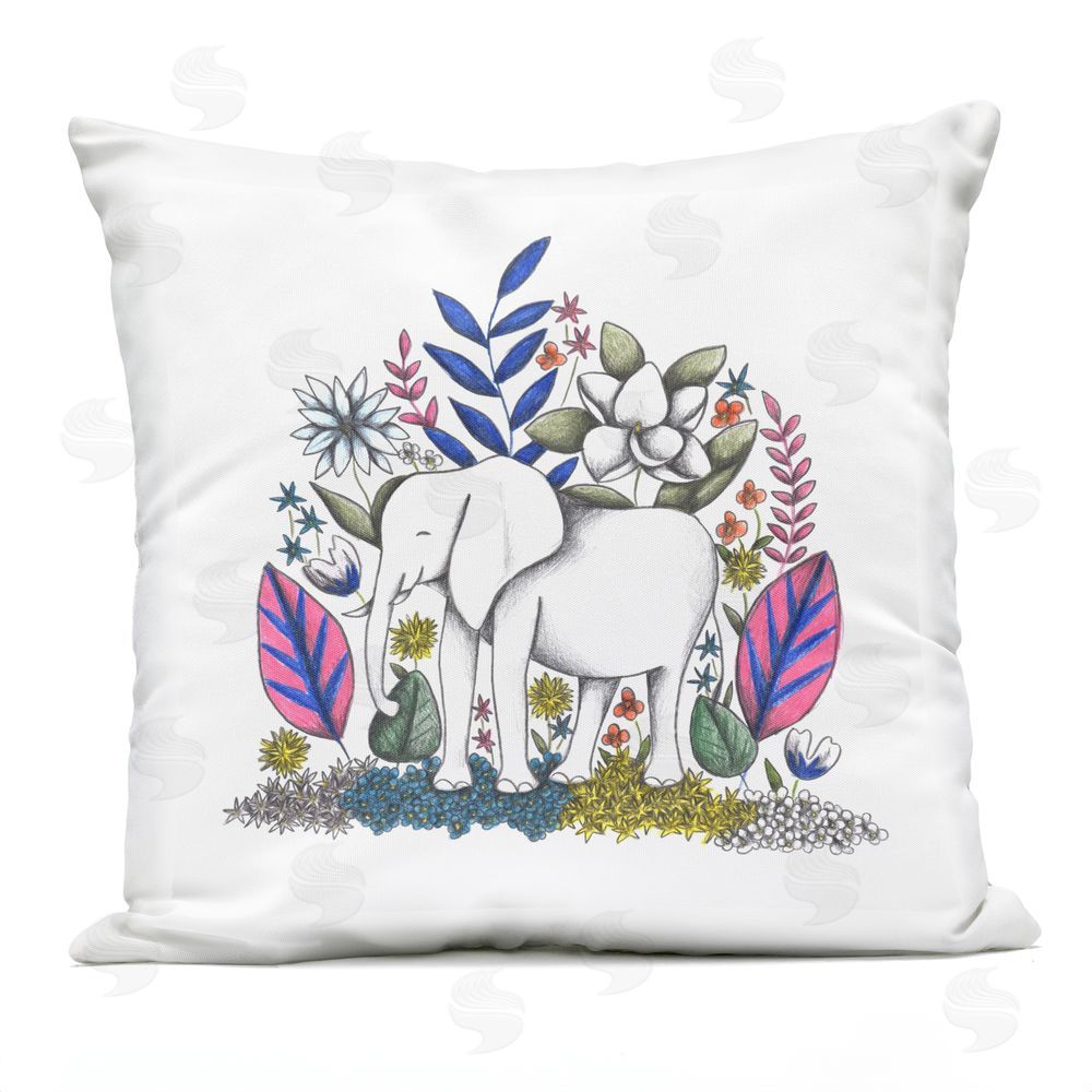 Cecilia Battaini Elephant in Midst of Flowers Outdoor Square Printed Throw Pillow