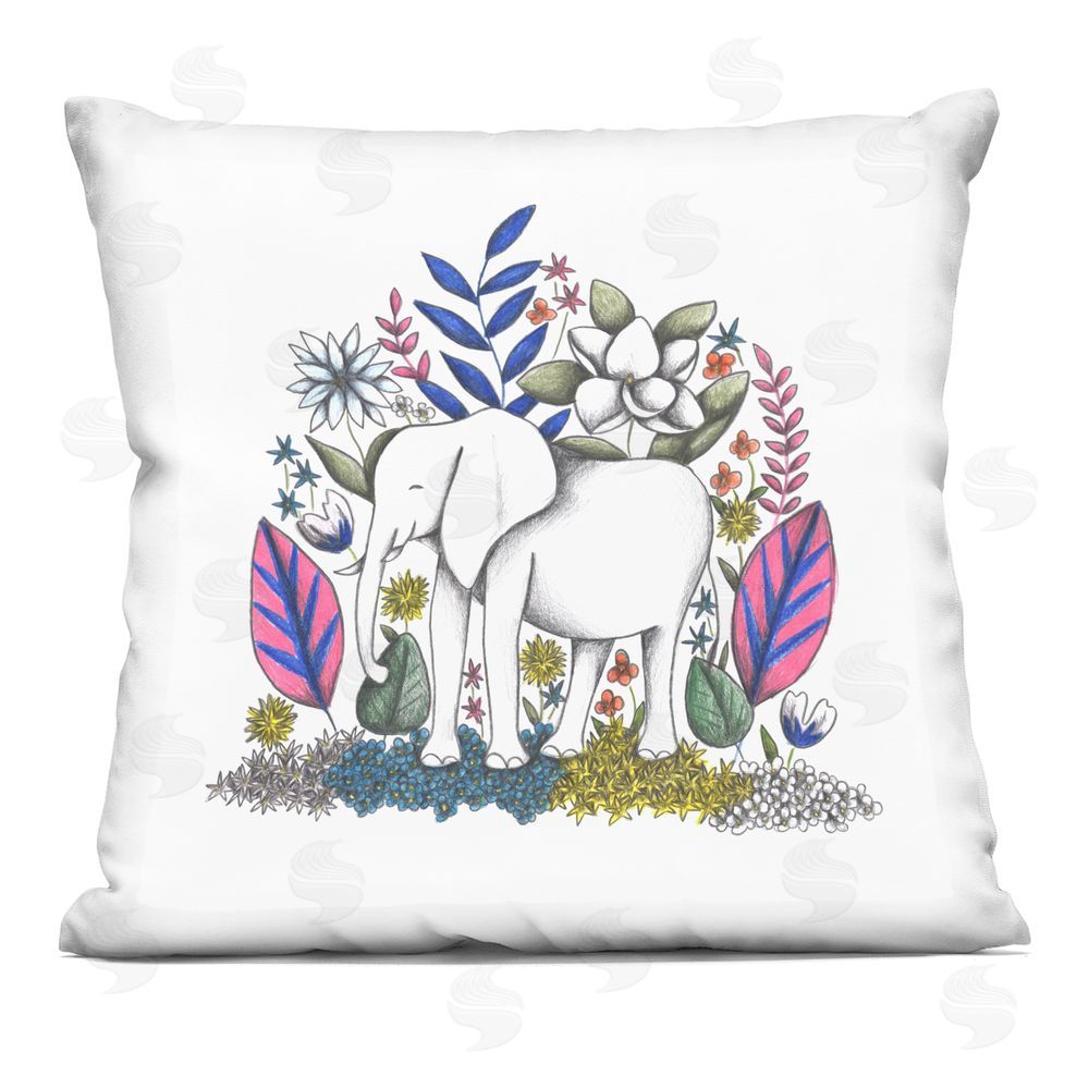 Cecilia Battaini Elephant in Midst of Flowers Square Printed Throw Pillow