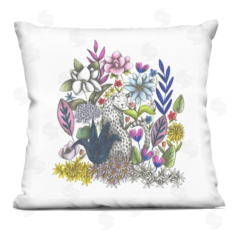 Cecilia Battaini Leopard in Midst of Flowers Square Printed Throw Pillow