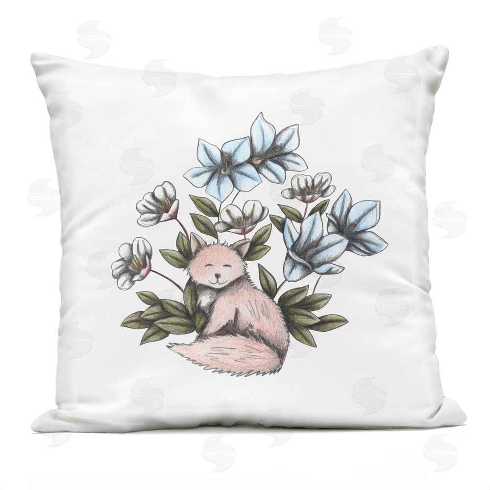 Cecilia Battaini Gentle Fox with Flowers Outdoor Square Printed Throw Pillow