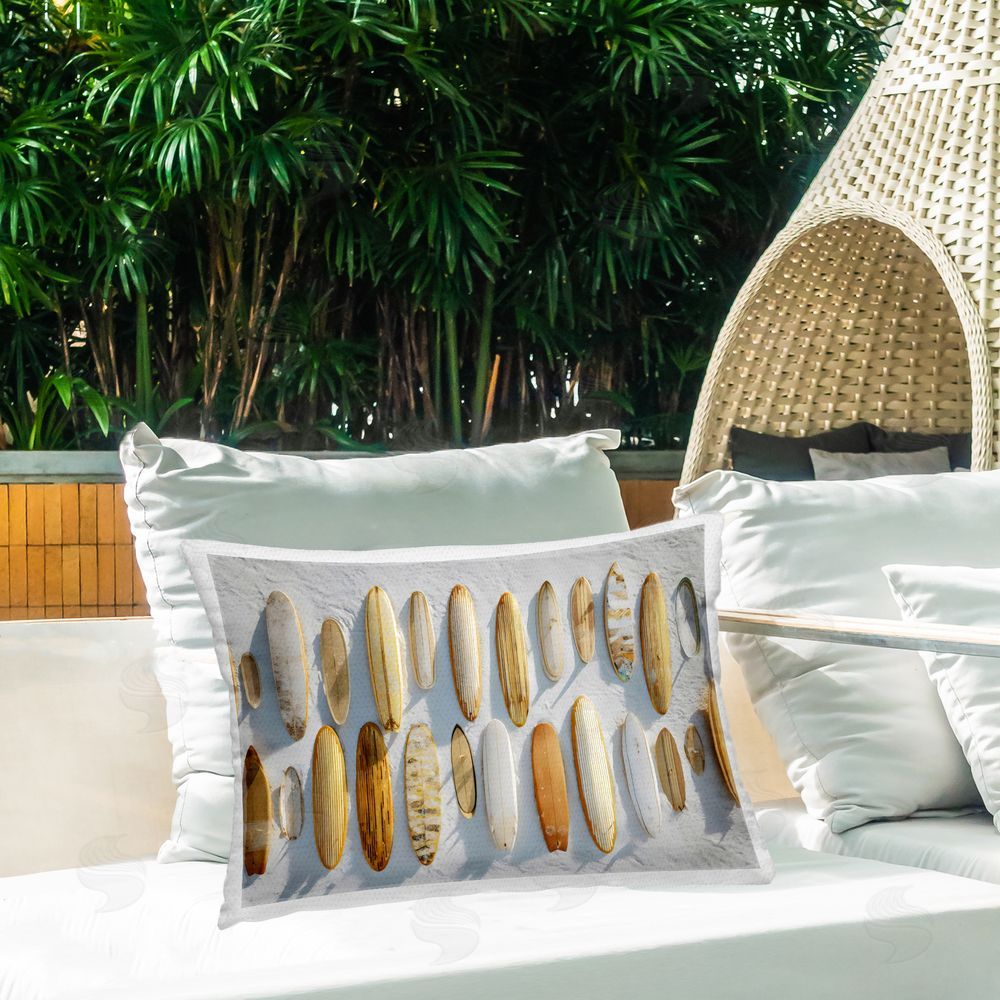 Franklyn Gregory Vintage Surfboard Collection Outdoor Printed Lumbar Throw Pillow on Seat