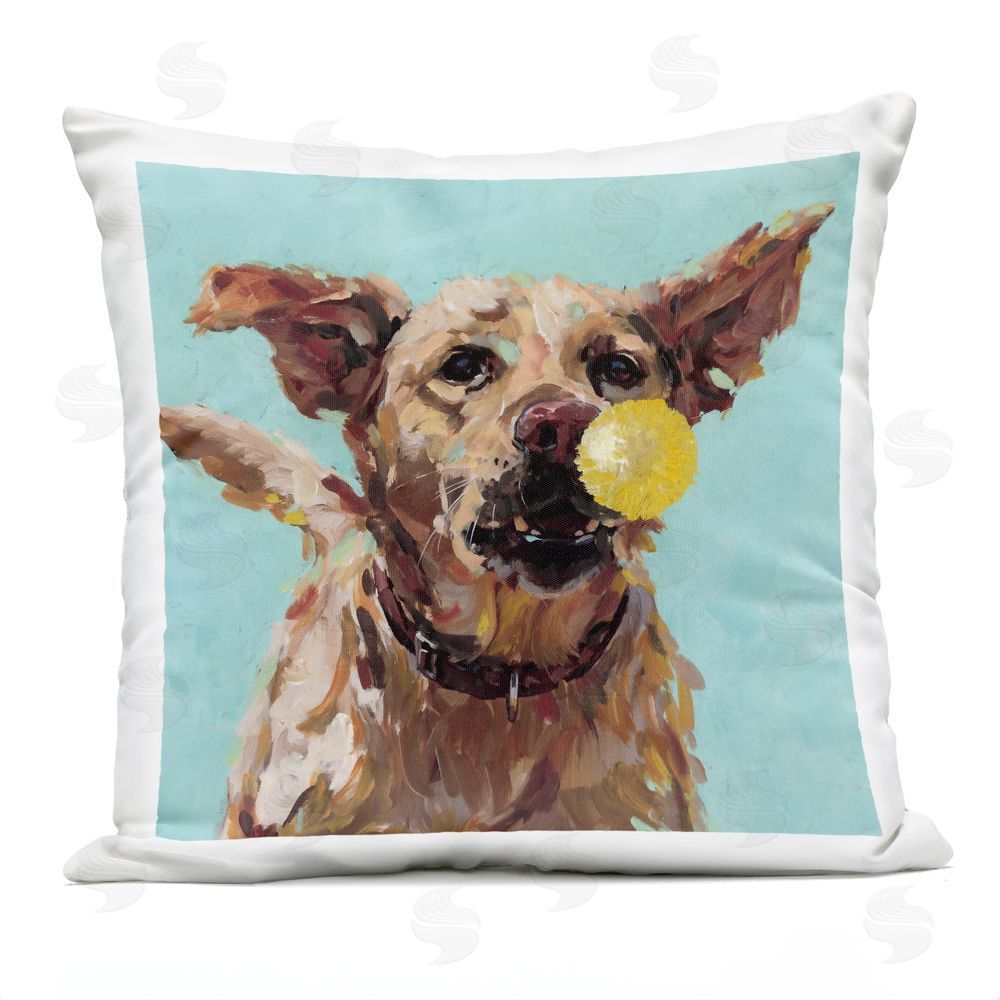 Studio Bautista Dog Playing with Ball Outdoor Square Printed Throw Pillow