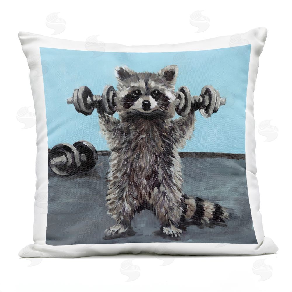 Studio Bautista Fitness Raccoon with Weights Outdoor Square Printed Throw Pillow