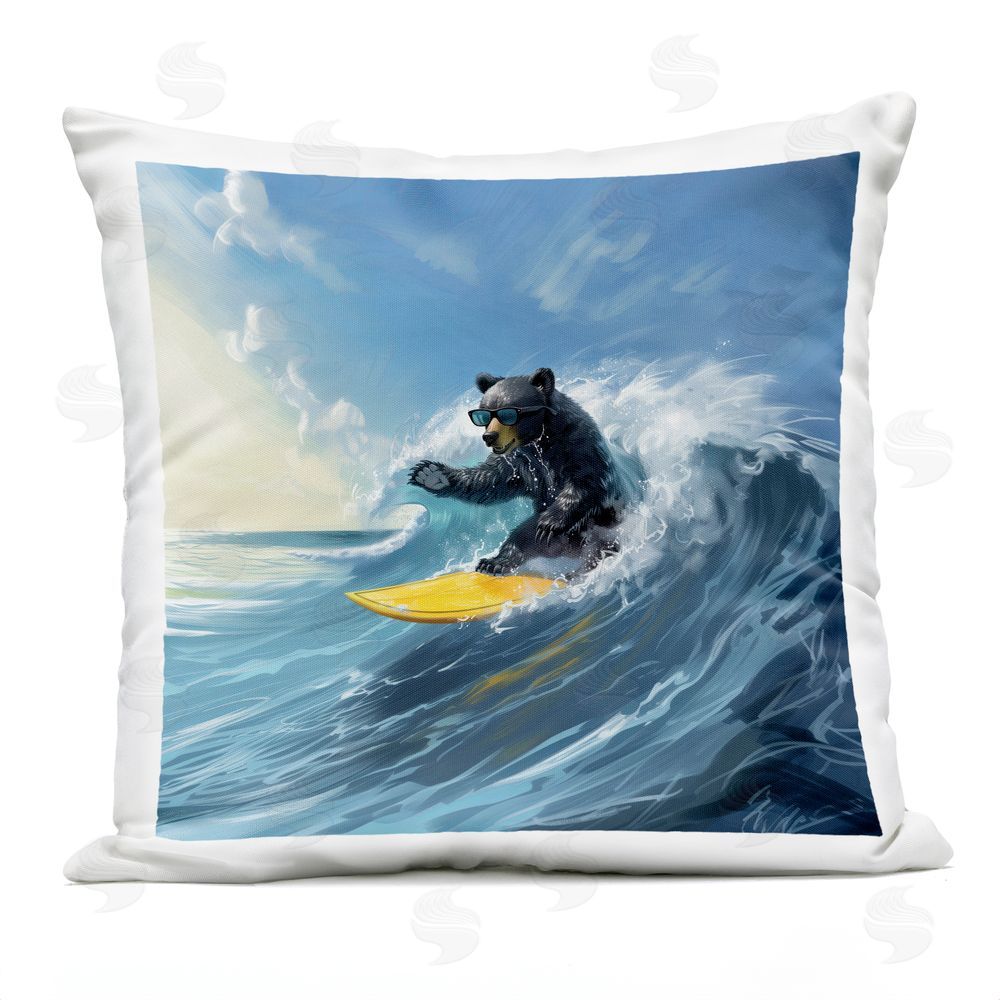 Jim Baldwin Surfing Bear on Open Waves Outdoor Quick-Dry Polyester Square Throw Pillow