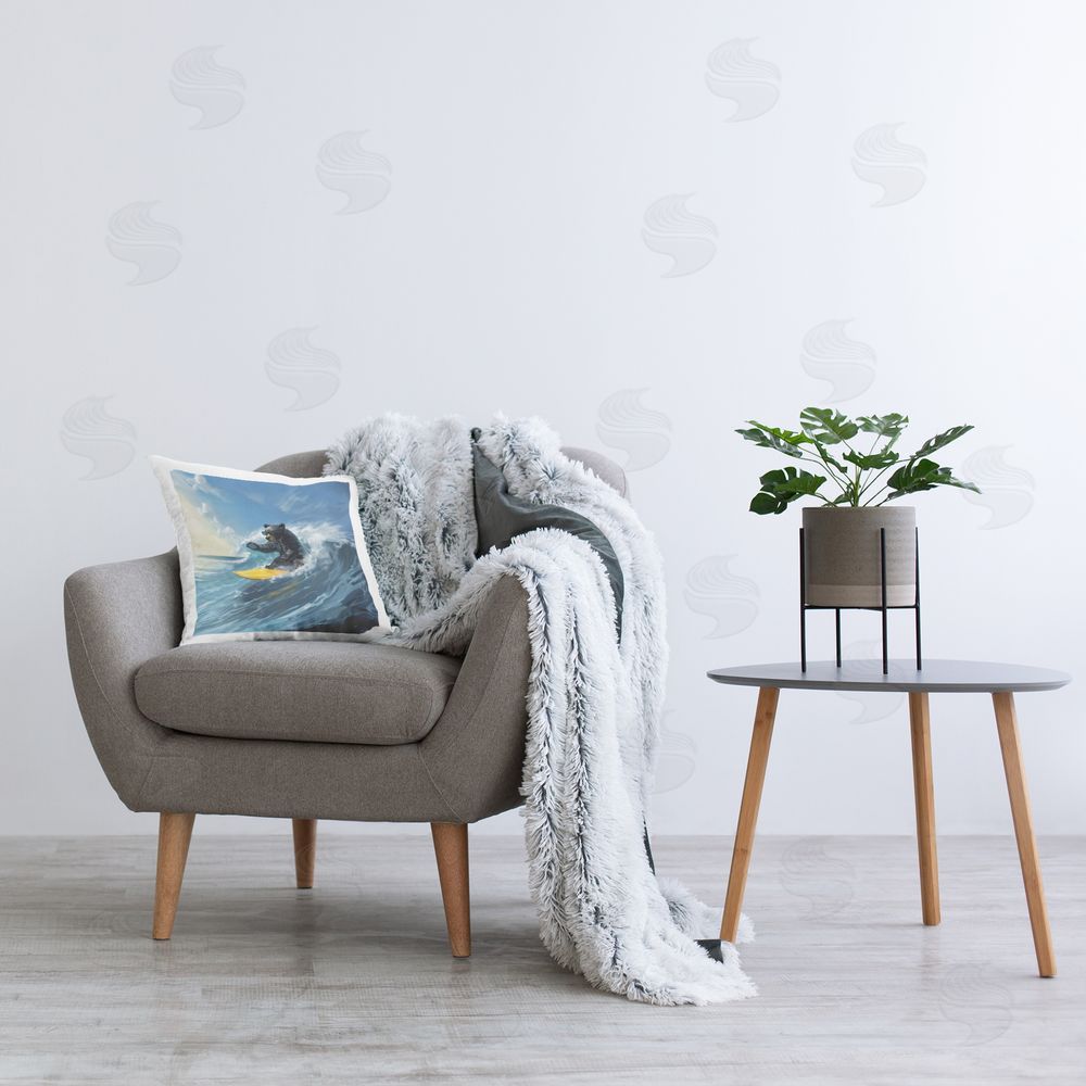 Jim Baldwin Surfing Bear on Open Waves Plush Polyester Printed Square Pillow on Chair