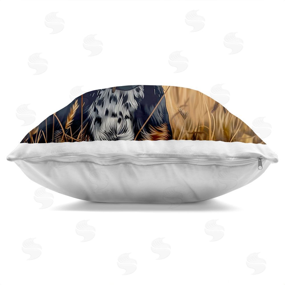 Jim Baldwin Bluetick Coonhound in Meadow Indoor Plush Polyester Square Throw Pillow Zipper Detail