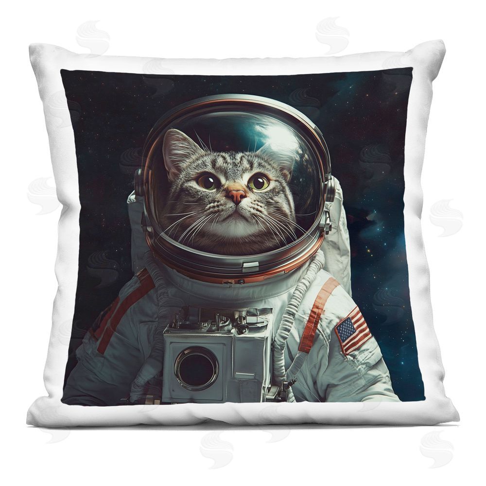 Jim Baldwin Catstronaut Cat Astronaut Square Printed Throw Pillow