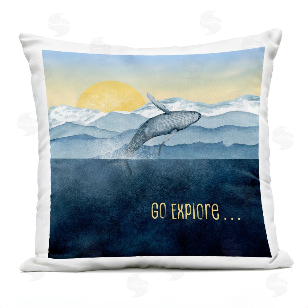 Brett Blumenthal Go Explore Whale Breach Outdoor Square Printed Throw Pillow