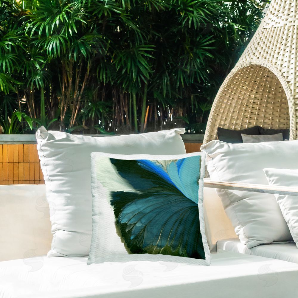 Vicki McFarland Emerald Abstract Butterfly Wing Outdoor Quick-Dry Polyester Printed Square Pillow on Patio