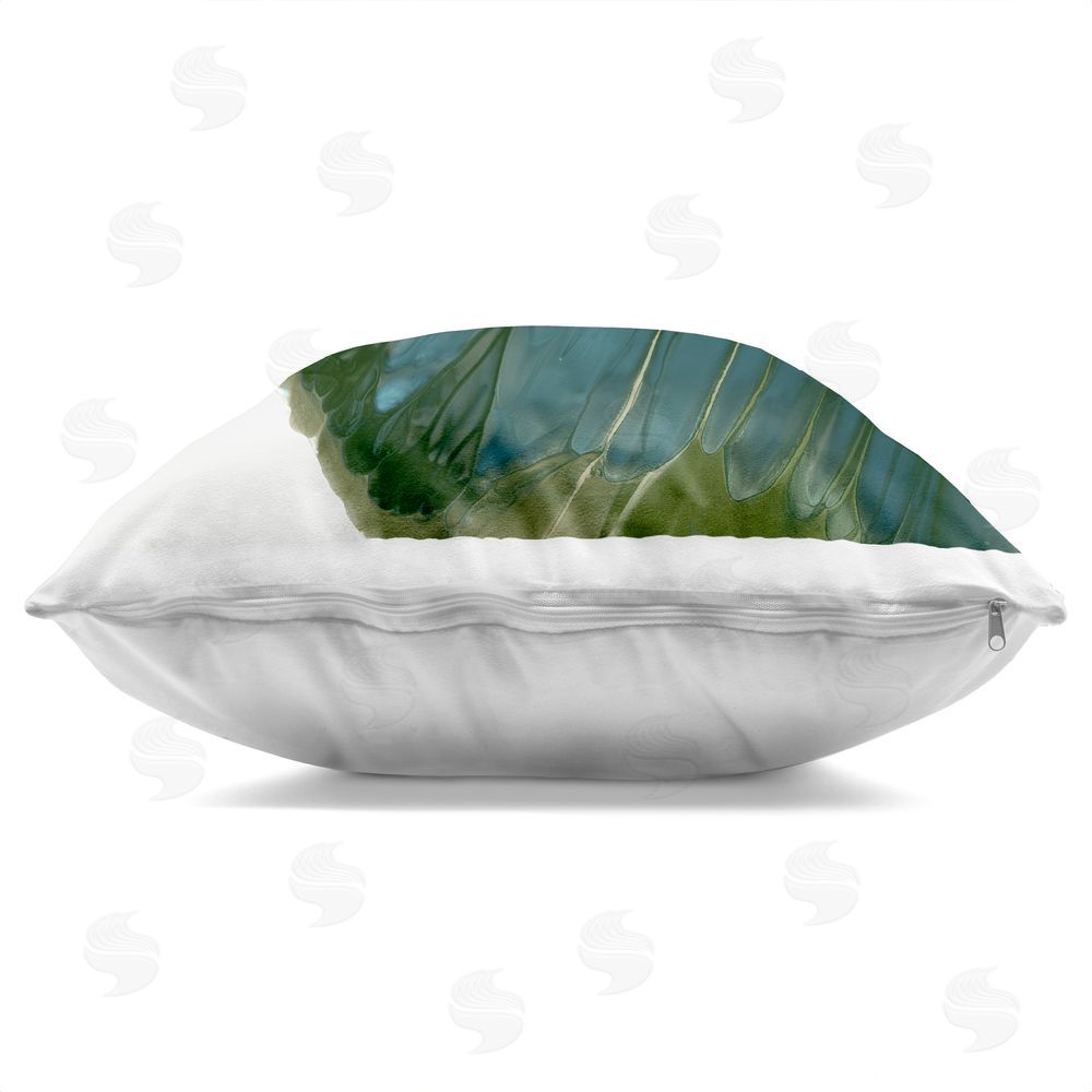 Vicki McFarland Emerald Abstract Butterfly Wing Indoor Plush Polyester Square Throw Pillow Zipper Detail