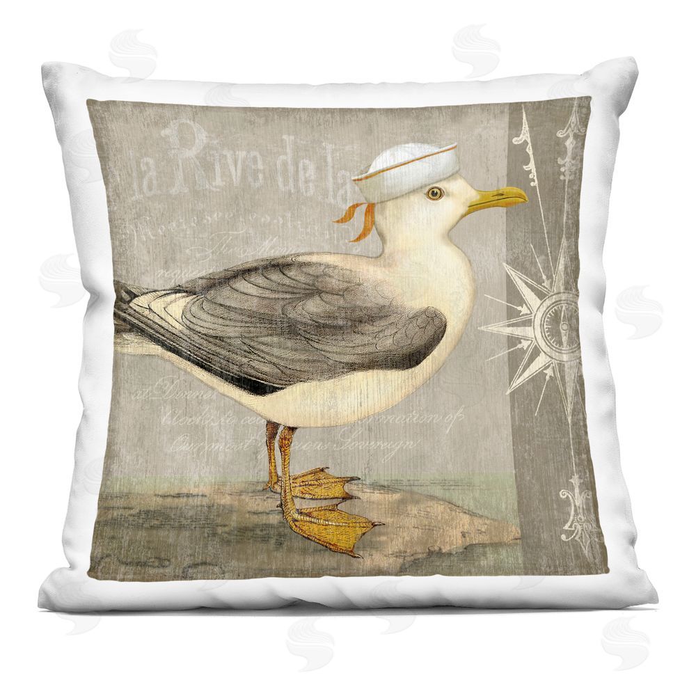 Suzanne Nicoll Rustic Little Seagull Indoor Plush Polyester Square Throw Pillow