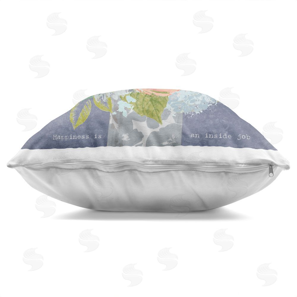 Suzanne Nicoll Happiness Is An Inside Job Indoor Plush Polyester Square Throw Pillow Zipper Detail