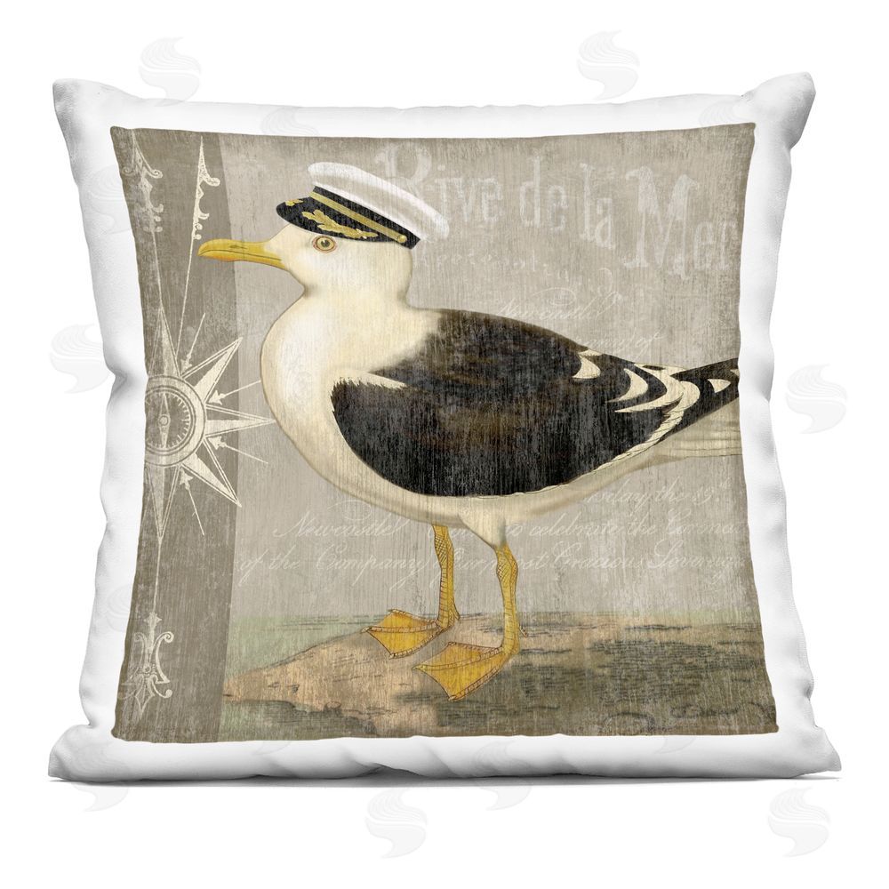 Suzanne Nicoll Little Maritime Seagull Indoor Plush Polyester Square Throw Pillow
