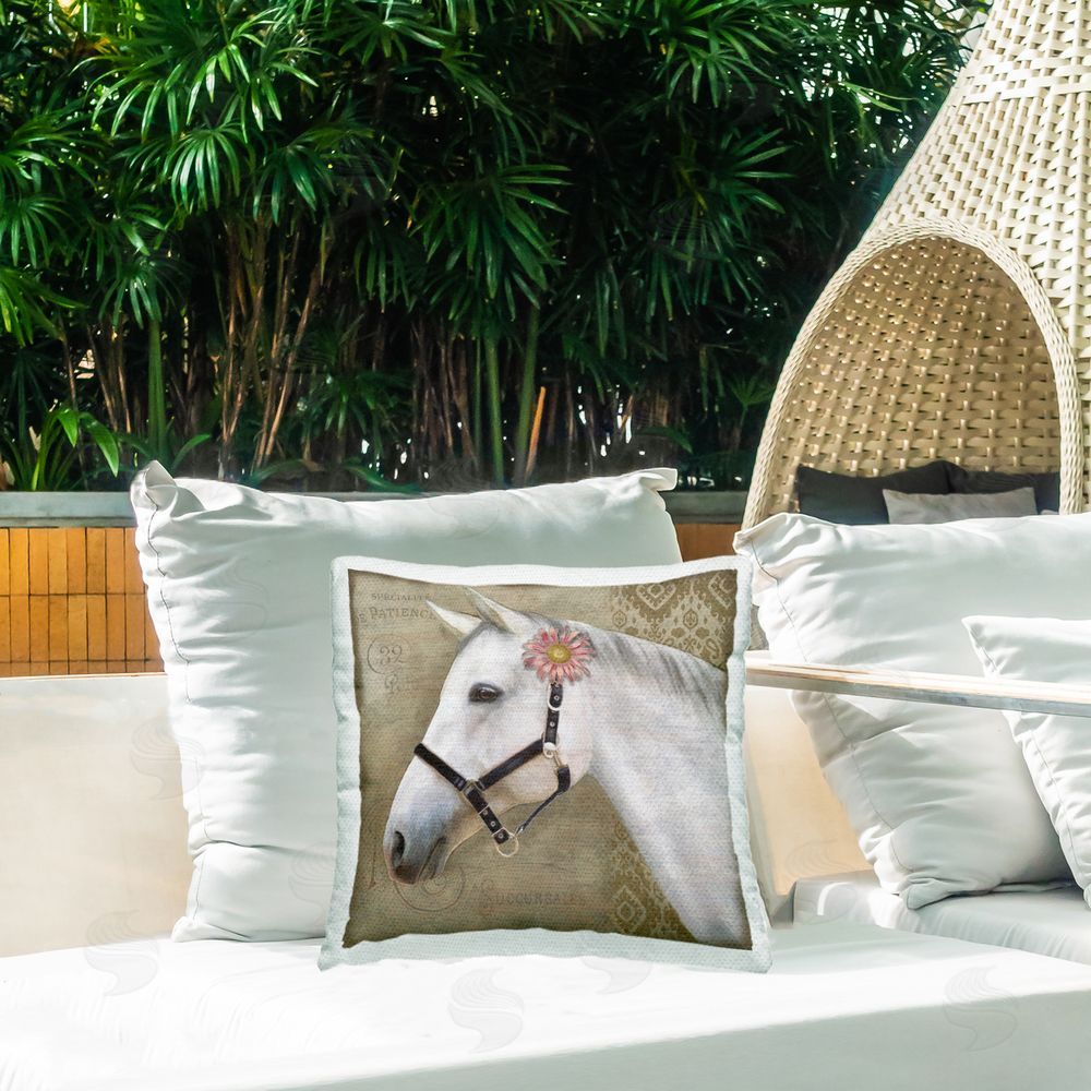 Suzanne Nicoll Boho Barnyard Horse Outdoor Quick-Dry Polyester Printed Square Pillow on Patio