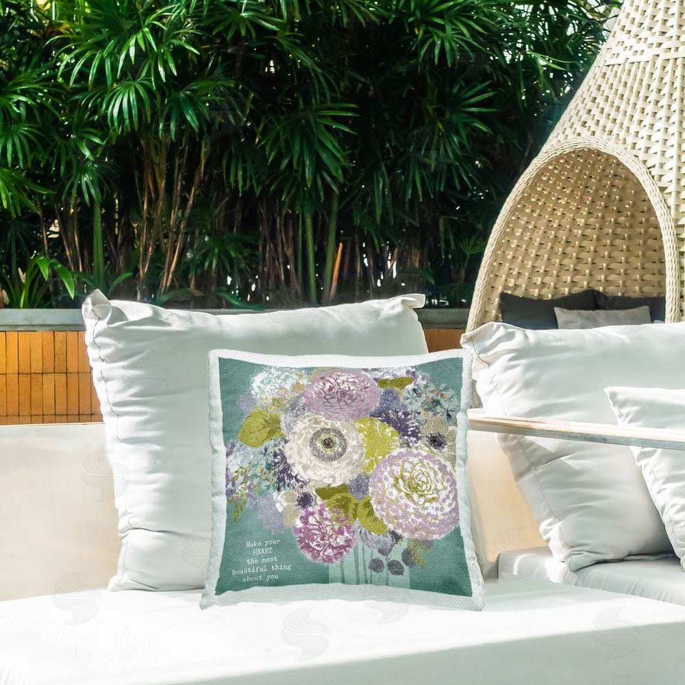 Suzanne Nicoll Most Beautiful Thing Florals Outdoor Quick-Dry Polyester Printed Square Pillow on Patio