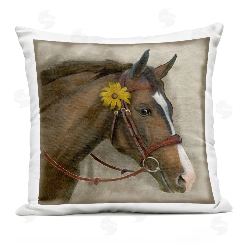 Suzanne Nicoll Barnyard Horse with Daisy Outdoor Quick-Dry Polyester Square Throw Pillow