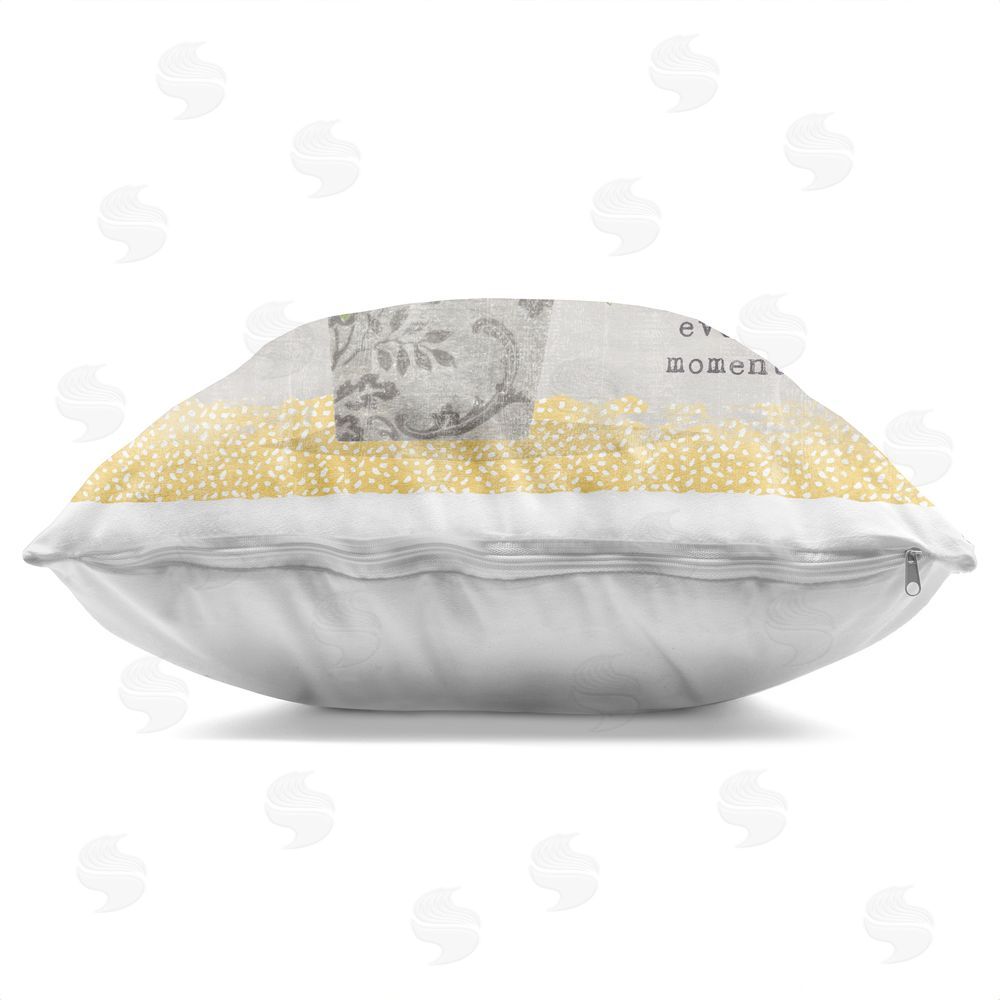 Suzanne Nicoll Cherish Every Moment Inspiration Indoor Plush Polyester Square Throw Pillow Zipper Detail