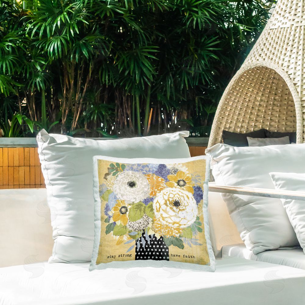 Suzanne Nicoll Stay Strong Have Faith Outdoor Quick-Dry Polyester Printed Square Pillow on Patio