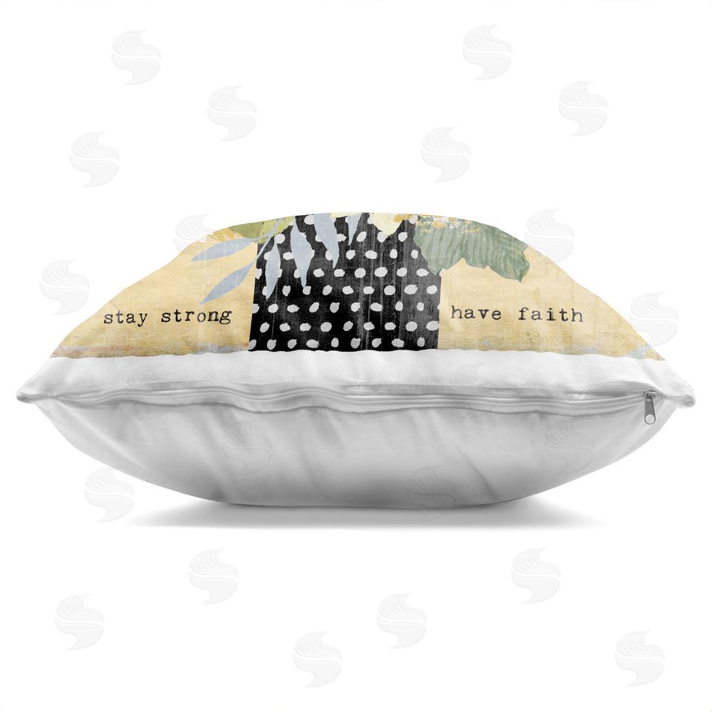 Suzanne Nicoll Stay Strong Have Faith Indoor Plush Polyester Square Throw Pillow Zipper Detail