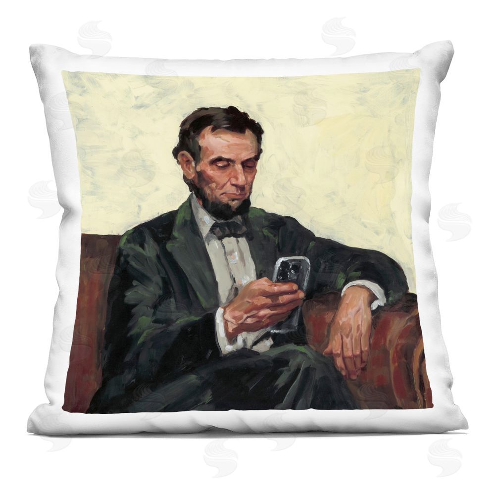 Studio Bautista Abe & Cell Phone Portrait Indoor Plush Polyester Square Throw Pillow