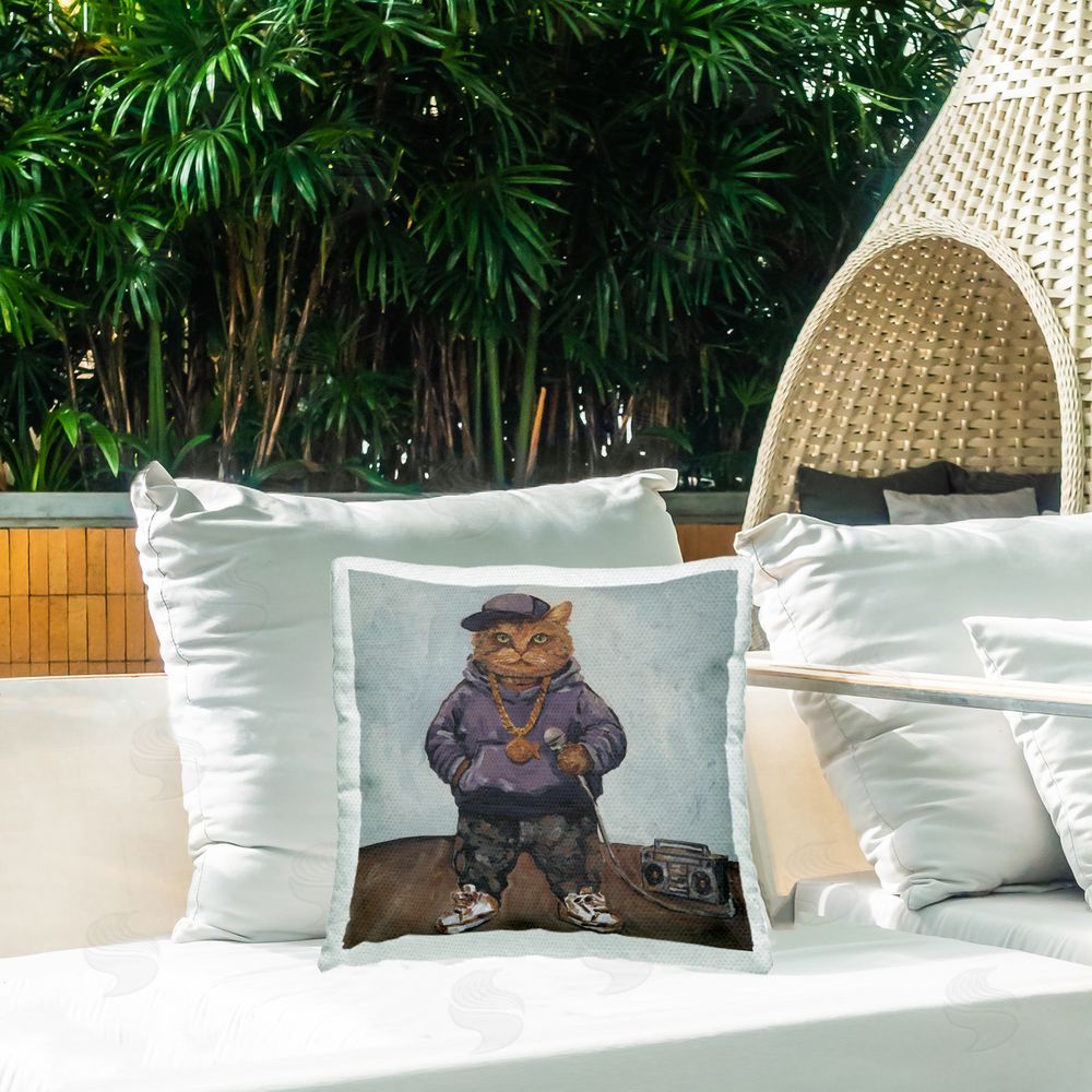 Studio Bautista Urban Rapper Cat Square Outdoor Quick-Dry Polyester Throw Pillow on Seat