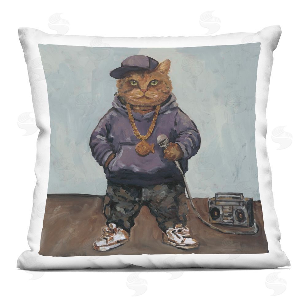 Studio Bautista Urban Rapper Cat Square Plush Polyester Throw Pillow
