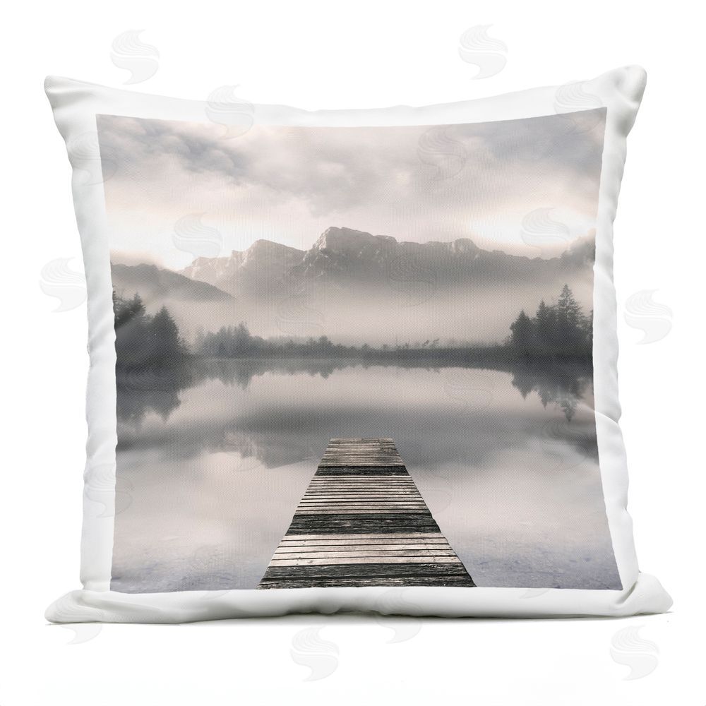 Irene Weisz Calm Reflective Waters & Mountains Outdoor Quick-Dry Polyester Square Throw Pillow