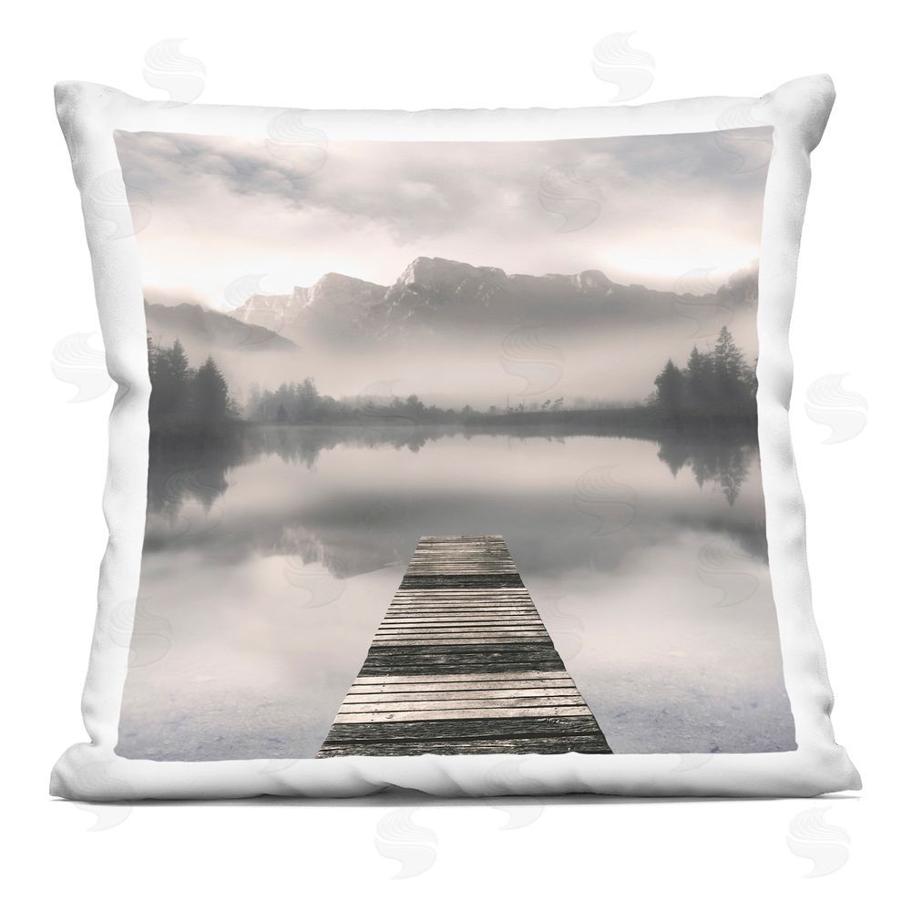 Irene Weisz Calm Reflective Waters & Mountains Indoor Plush Polyester Square Throw Pillow