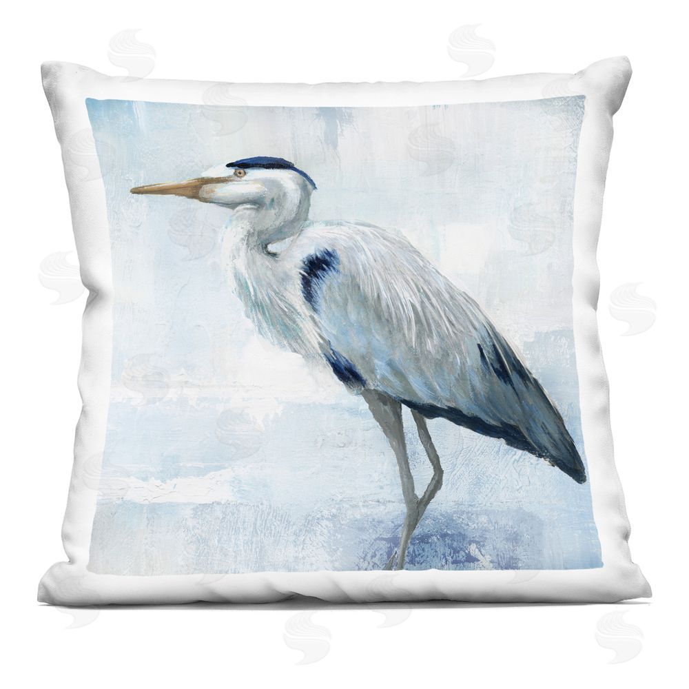 Nan Faded Blue Heron Indoor Plush Polyester Square Throw Pillow