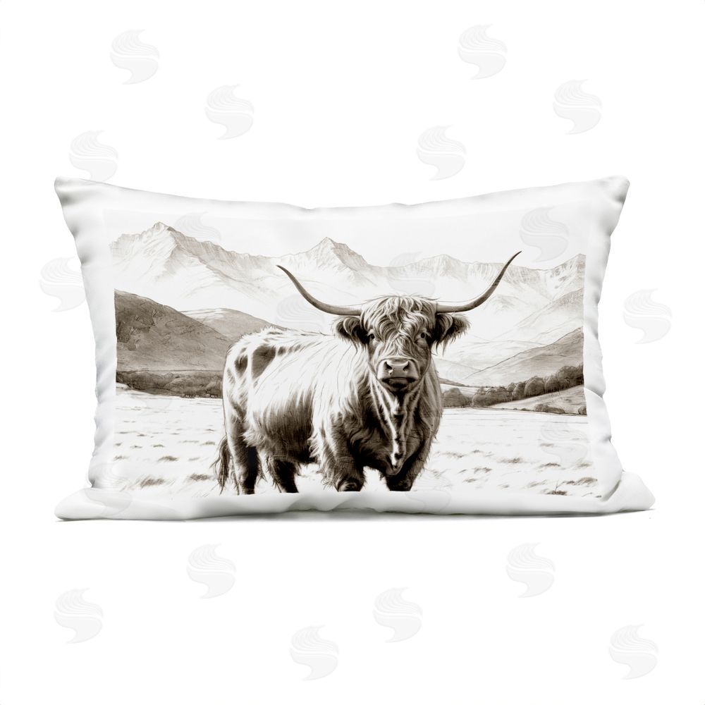 Kim Allen Highland Sepia Sketch Outdoor Quick-Dry Polyester Lumbar Pillow
