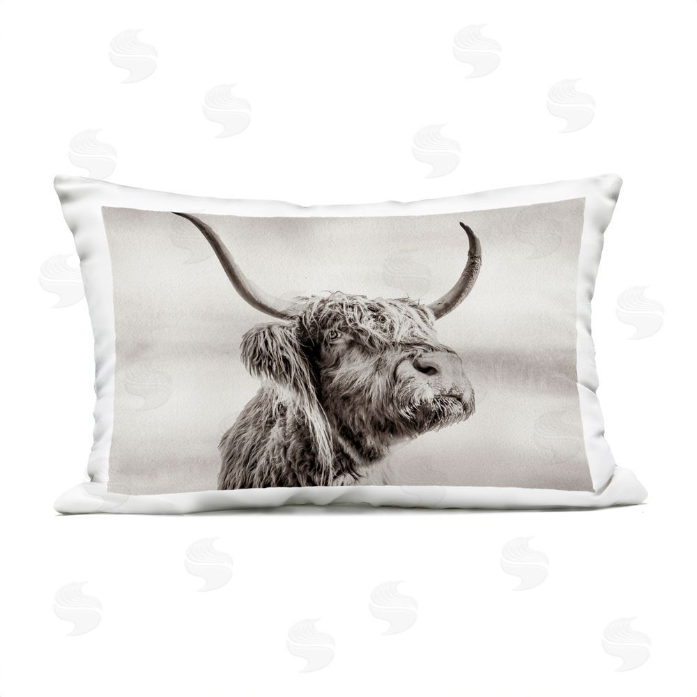 Julia Frost Horned Highland Cow Gazing Outdoor Quick-Dry Polyester Lumbar Pillow