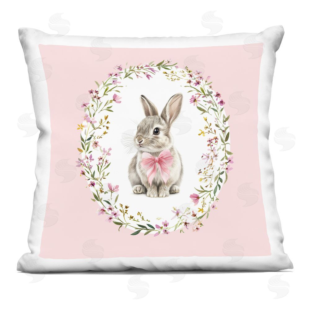 Christine Simpson Art Blush Pink Bunny Square Plush Polyester Throw Pillow