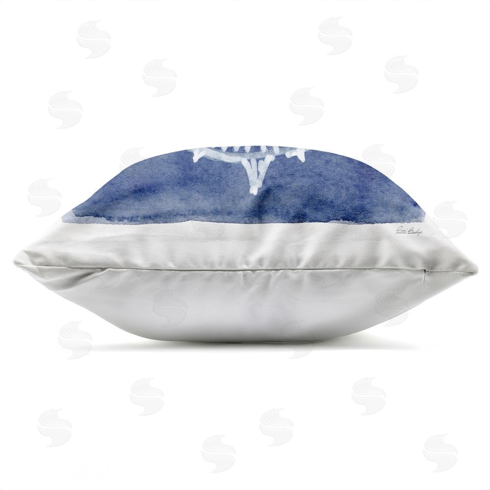 Patti Bishop White Blow Fish on Indigo Outdoor Quick-Dry Polyester Square Throw Pillow Zipper Detail
