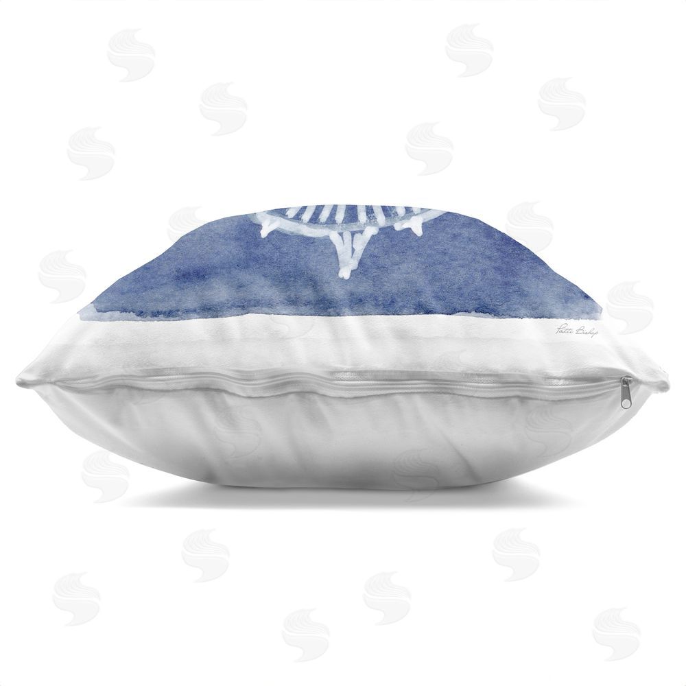 Patti Bishop White Blow Fish on Indigo Indoor Plush Polyester Square Throw Pillow Zipper Detail