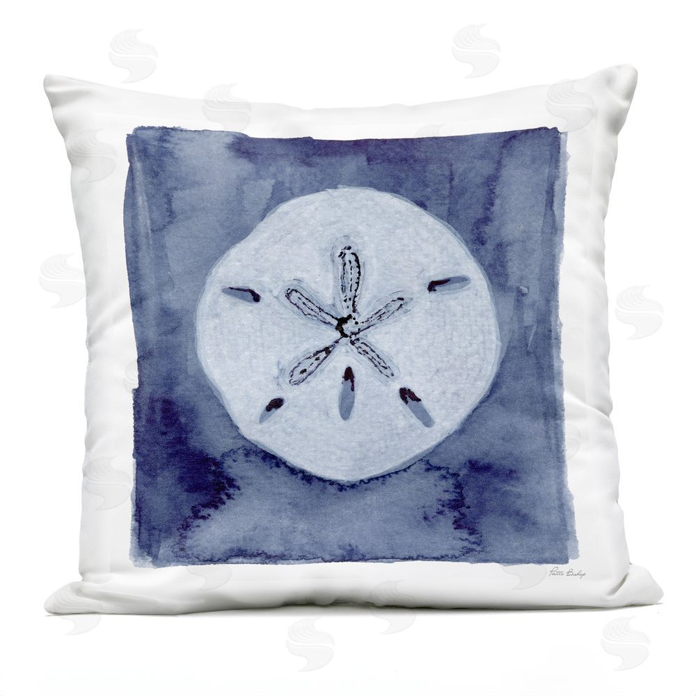 Patti Bishop White Sand Dollar on Indigo Outdoor Quick-Dry Polyester Square Throw Pillow