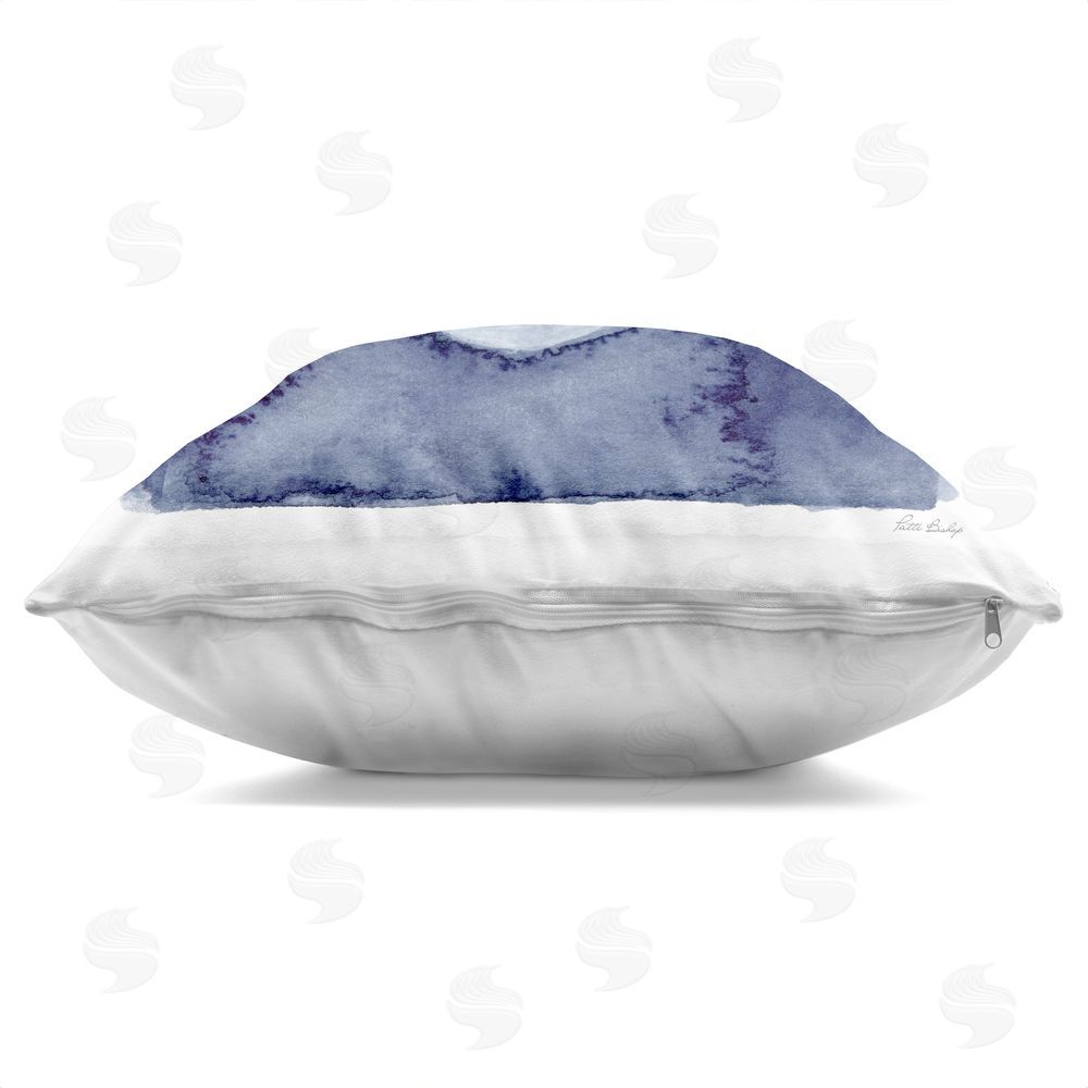 Patti Bishop White Sand Dollar on Indigo Indoor Plush Polyester Square Throw Pillow Zipper Detail