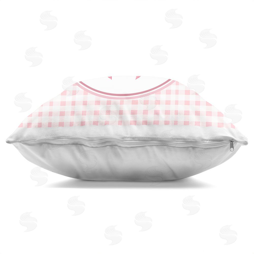 Christine Simpson Art Pink Bow with Circular Gingham Indoor Plush Polyester Square Throw Pillow Zipper Detail