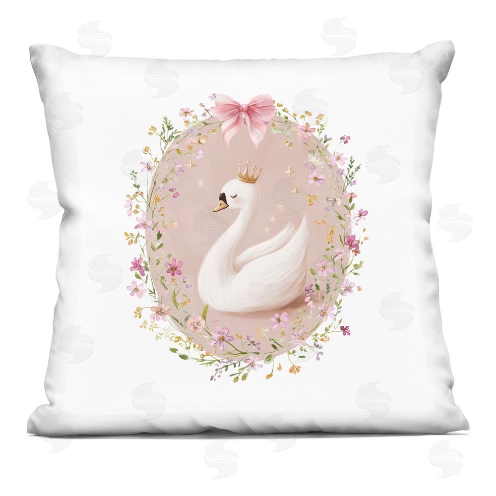 Christine Simpson Art Queen Swan with Florals Indoor Plush Polyester Square Throw Pillow